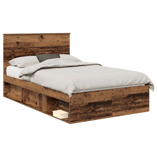 Estrutura de cama de casal com cabeceira - Madeira antiga 135 x 190 cm