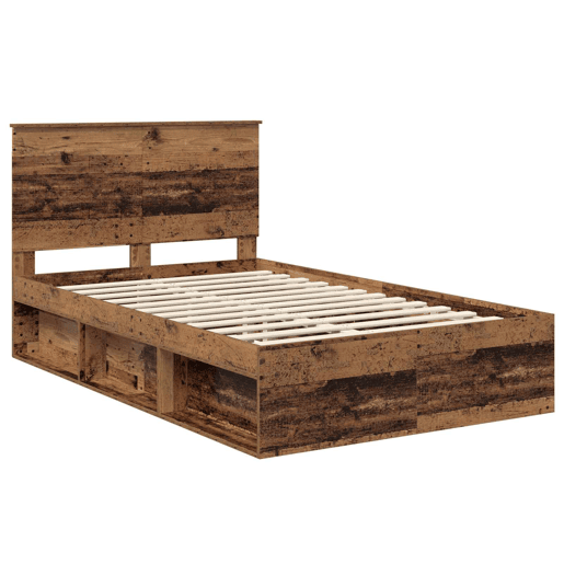 Estrutura de cama de casal com cabeceira - Madeira antiga 135 x 190 cm