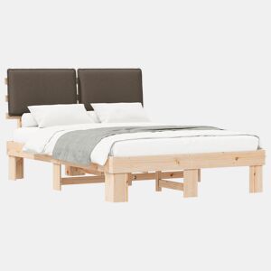 Estrutura de Cama de casal moderno com Cabeceira Estofada Cinzento-acastanhado