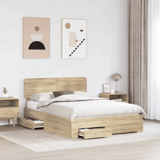 Estrutura da Cama de casal moderno com cabeceira Carvalho Sonoma 140 x 190 cm