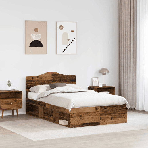 Estrutura de cama de casal com cabeceira - Madeira antiga 135 x 190 cm