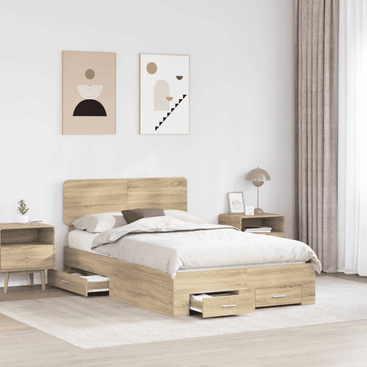 Estrutura da Cama de casal moderno com cabeceira Carvalho Sonoma 135 x 190 cm