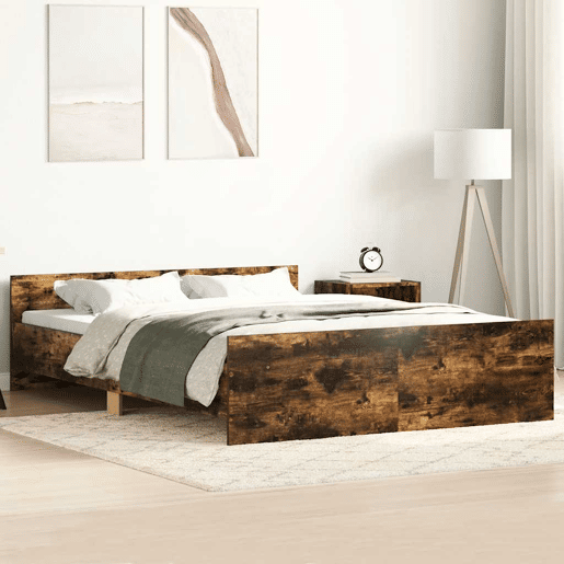 Estrutura de Cama de casal para adultos c painéis de cabeceira e pés carvalho fumado