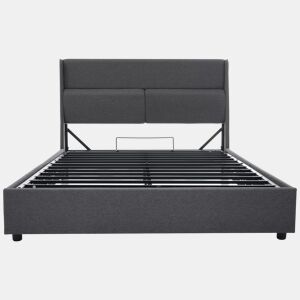 Cama estofada 160x200 cm - Cabeceira ajustável, canapé hidráulico com arrumação - Cinza