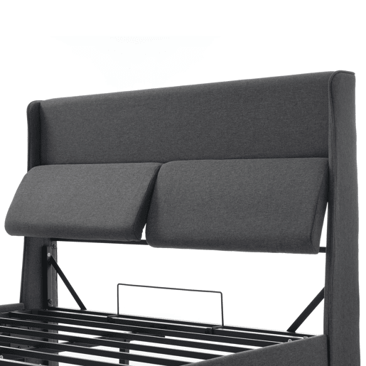 Cama estofada 160x200 cm - Cabeceira ajustável, canapé hidráulico com arrumação - Cinza
