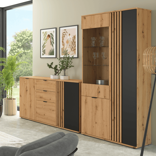Aparador Ezra Wood 3 portas 2 gavetas