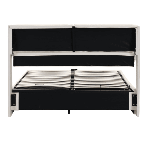 Cama estofada hidráulica 140x200 - com arrumação e 3 gavetas - bege