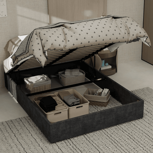 Cama moderna 140x200 - Estilo simples, com pistões elevatórios - Cinza Cama moderna 140x200 - Estilo simples, com pistões elevatórios - Cinza