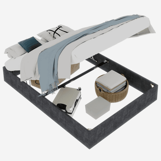 Cama moderna 140x200 - Estilo simples, com pistões elevatórios - Cinza Cama moderna 140x200 - Estilo simples, com pistões elevatórios - Cinza
