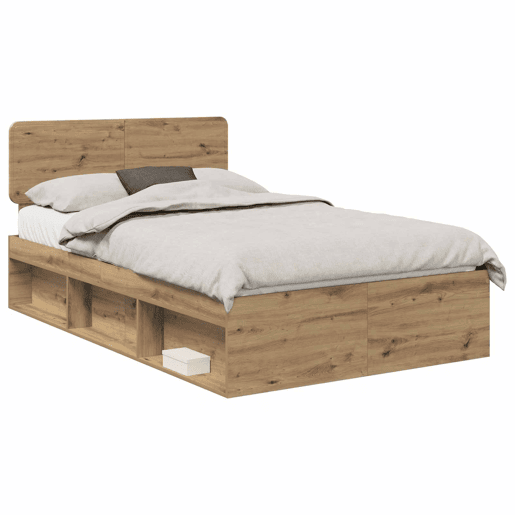 Estrutura de cama de casal moderno com cabeceira - Carvalho Artesanal 135 x 190 cm