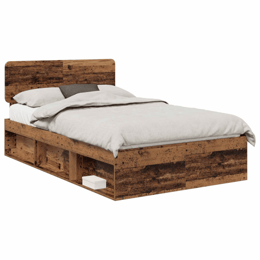 Estrutura de cama de casal com cabeceira - Madeira antiga 135 x 190 cm