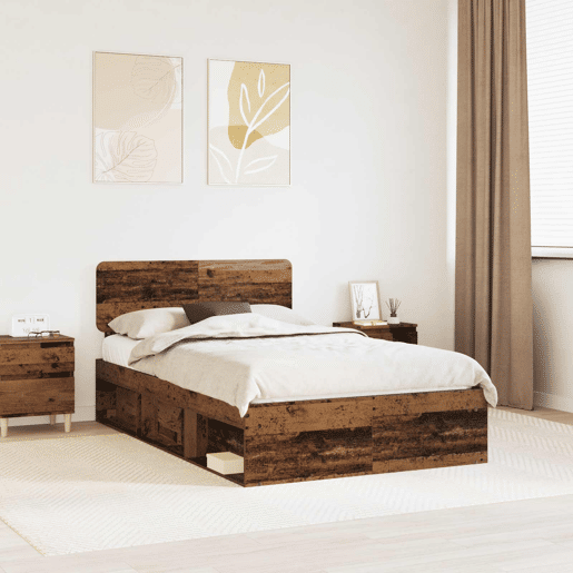 Estrutura de cama de casal com cabeceira - Madeira antiga 135 x 190 cm