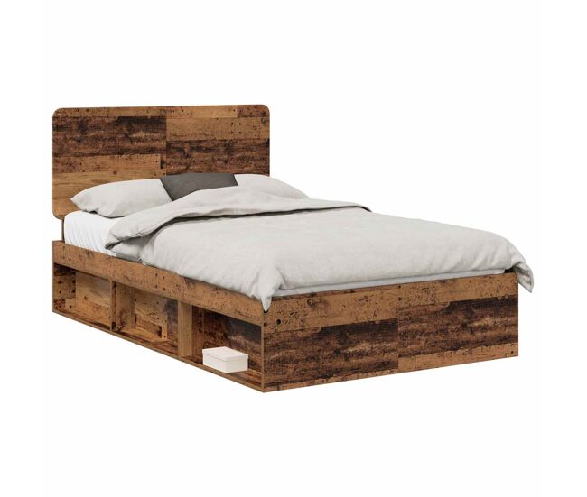Estructura de cama matrimonial comodidad con cabecera - madera vieja 135 x 190 cm