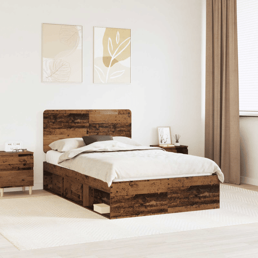 Estrutura de cama de casal com cabeceira - Madeira antiga 135 x 190 cm