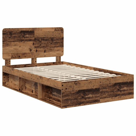 Estrutura de cama de casal com cabeceira - Madeira antiga 135 x 190 cm