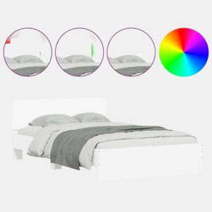 Estrutura de Cama de casal para adultos com cabeceira e luzes LED 135x190 cm branco
