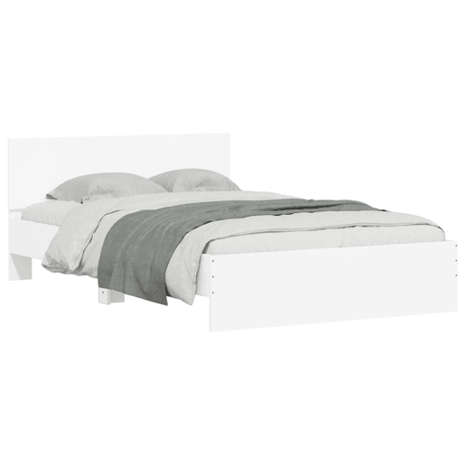 Estrutura de Cama de casal para adultos com cabeceira e luzes LED 135x190 cm branco