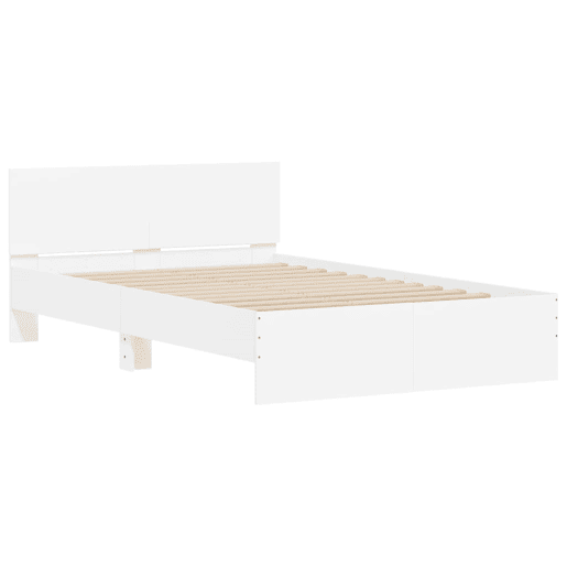Estrutura de Cama de casal para adultos com cabeceira e luzes LED 135x190 cm branco