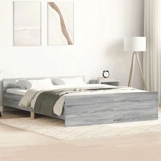 Estrutura de Cama de casal para adultos c painéis de cabeceira e pés cinzento sonoma