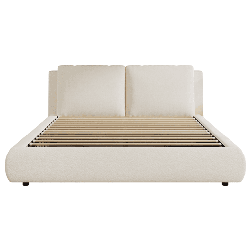 Cama estofada 180x200 cm - com arrumação hidráulica e estrado - bege bouclé