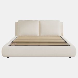 Cama estofada 180x200 cm - com arrumação hidráulica e estrado - bege bouclé