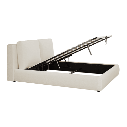 Cama estofada 180x200 cm - com arrumação hidráulica e estrado - bege bouclé