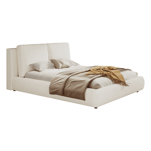 Cama estofada 180x200 cm - com arrumação hidráulica e estrado - bege bouclé