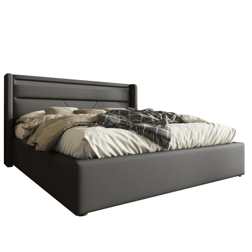 Cama contentora 160x200cm em imitação de pele com LED - com estrado - Cinzento