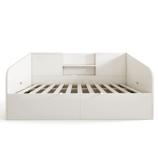 Cama individual 90x200 - Hidráulica com arrumação, 2 prateleiras, USBType-C - Branca Cama individual 90x200 - Hidráulica com arrumação, 2 prateleiras, USBType-C - Branca