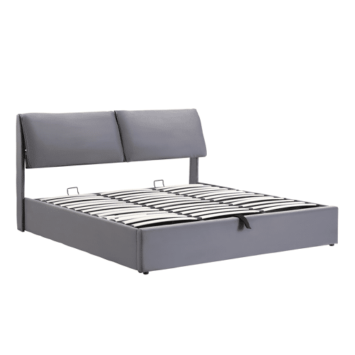 Cama estofada 160x200 - hidráulica com 3 gavetas e arrumação - cinzenta