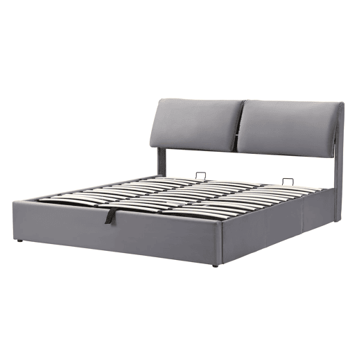 Cama estofada 160x200 - hidráulica com 3 gavetas e arrumação - cinzenta
