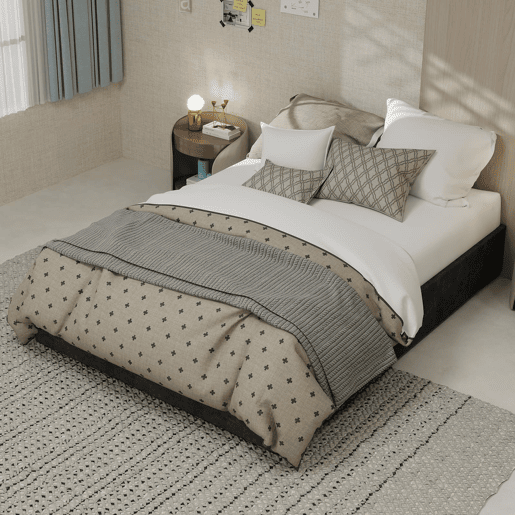 Cama moderna minimalista 140x200 - com pistões elevatórios - cinzento
