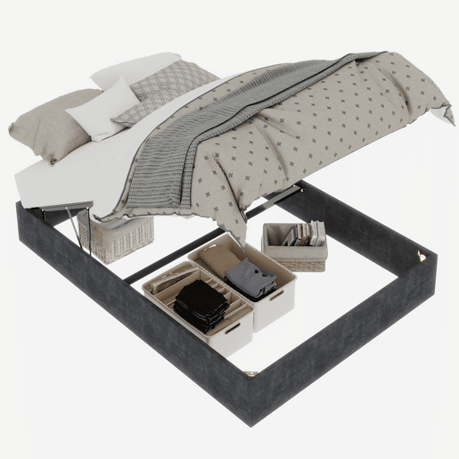 Cama moderna minimalista 140x200 - com pistões elevatórios - cinzento