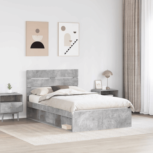 Estrutura da Cama de casal simple com cabeceira Cinza Concreto 135 x 190 cm