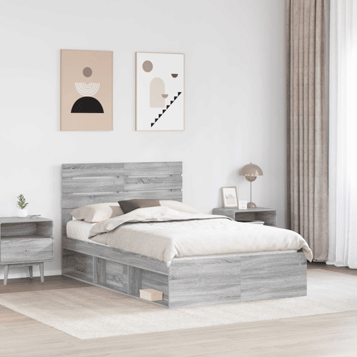 Estrutura da Cama de casal simple com cabeceira Cinza Sonoma 135 x 190 cm