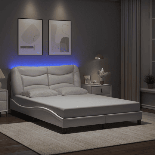 Estrutura de Cama de casal moderno com LED - 140x200 cm branco