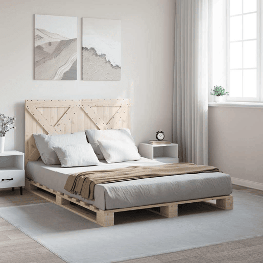 Estrutura de Cama de casal simple com cabeceira 140x200 cm pinho maciço Estrutura de Cama de casal simple com cabeceira 140x200 cm pinho maciço