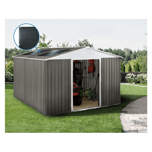 Abrigo de jardim metálico Dallas - 15,16m² com painel solar