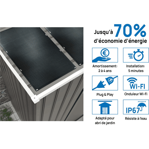 Abrigo de jardim metálico Dallas - 15,16m² com painel solar