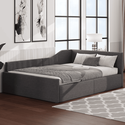 Cama nido 140x200 - Estofada com arrumação - Cinza