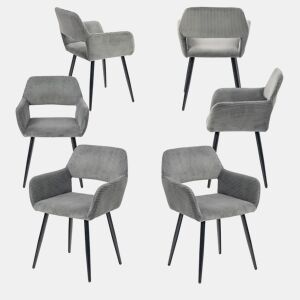 Jogo de 6 Cadeiras de Jantar Modernas Estofadas em Veludo Cotelê Cinza com Pés de Metal Efeito Madeira e Design Ergonómico com Apoio de Braços Capacidade de Carga até 120 kg da MEUBLES COSY