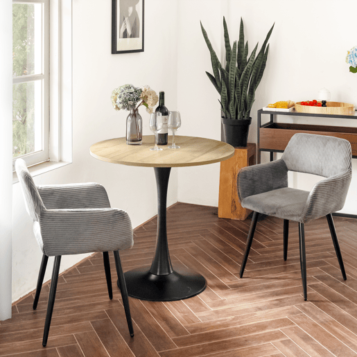 Jogo de 6 Cadeiras de Jantar Modernas Estofadas em Veludo Cotelê Cinza com Pés de Metal Efeito Madeira e Design Ergonómico com Apoio de Braços Capacidade de Carga até 120 kg da MEUBLES COSY