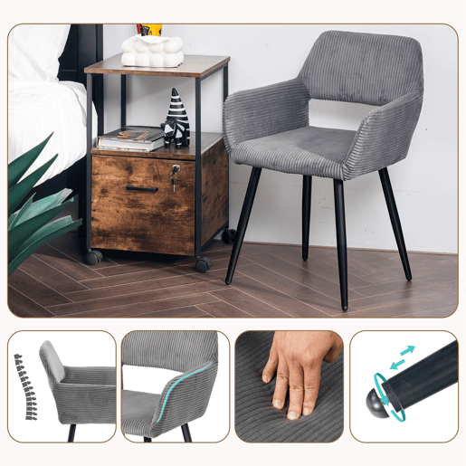 Jogo de 6 Cadeiras de Jantar Modernas Estofadas em Veludo Cotelê Cinza com Pés de Metal Efeito Madeira e Design Ergonómico com Apoio de Braços Capacidade de Carga até 120 kg da MEUBLES COSY