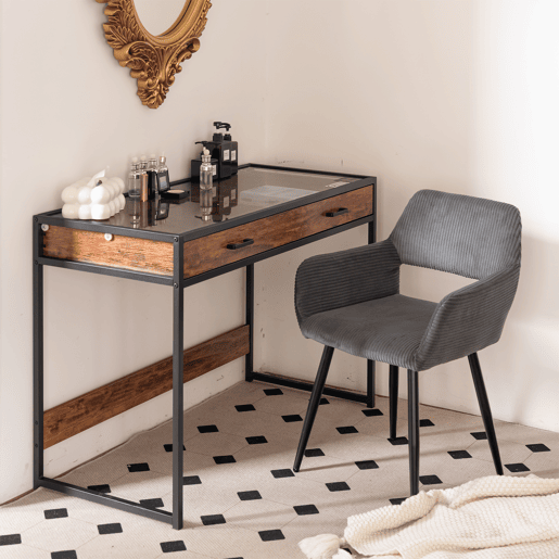 Jogo de 6 Cadeiras de Jantar Modernas Estofadas em Veludo Cotelê Cinza com Pés de Metal Efeito Madeira e Design Ergonómico com Apoio de Braços Capacidade de Carga até 120 kg da MEUBLES COSY