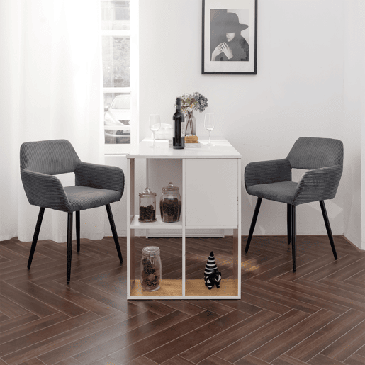 Jogo de 6 Cadeiras de Jantar Modernas Estofadas em Veludo Cotelê Cinza com Pés de Metal Efeito Madeira e Design Ergonómico com Apoio de Braços Capacidade de Carga até 120 kg da MEUBLES COSY