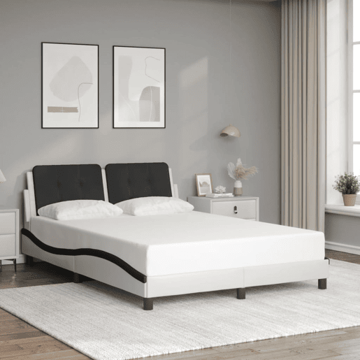 Estrutura de Cama de casal moderno com LED sem colchão Zadar 140x200cm brancopreto