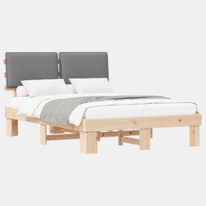 Estrutura de Cama de casal moderno com Cabeceira Estofada Cinzento-claro
