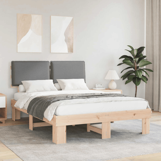 Estrutura de Cama de casal moderno com Cabeceira Estofada Cinzento-claro