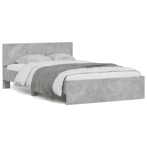 Estrutura de cama de casal cabeceira e luzes LED - 135x190cm cinzento cimento