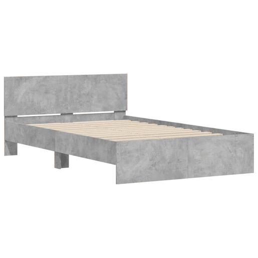 Estrutura de cama de casal cabeceira e luzes LED - 135x190cm cinzento cimento
